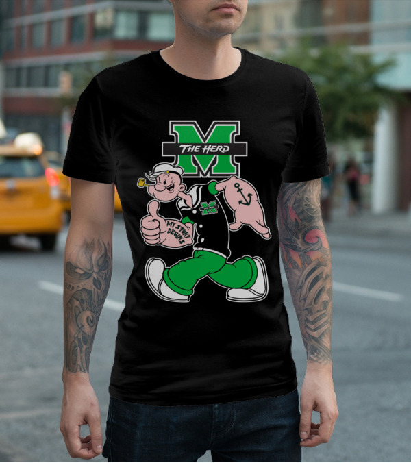 Marshall Thundering Herd The Herd M Logo And Popeye My Story Designs T-Shirt
