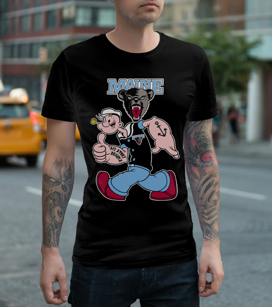 Maine Black Bears My Story Begins Popeye Crossover T-Shirt