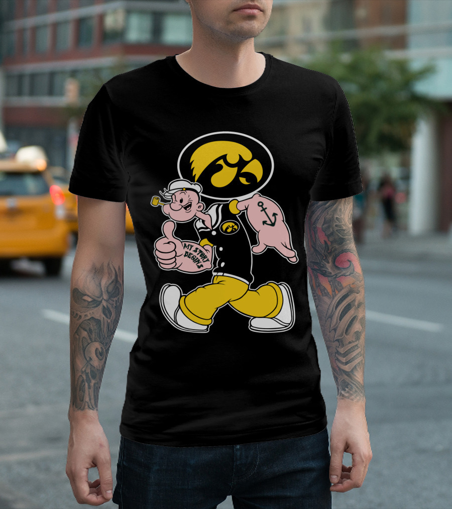 Iowa Hawkeyes My Story Designs Popeye Thumbs Up Anchor Tattoo T-Shirt