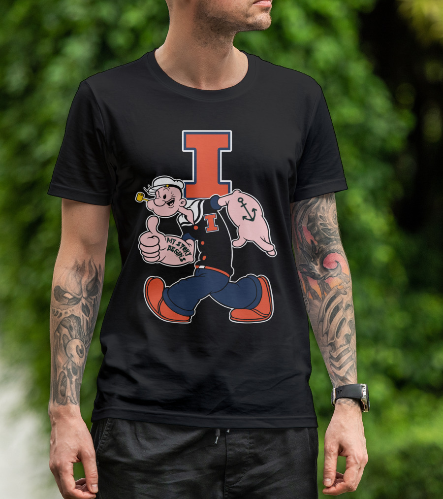 Popeye Thumbs Up Anchored Tattoo 262 Illinois Fighting Illini T-Shirt