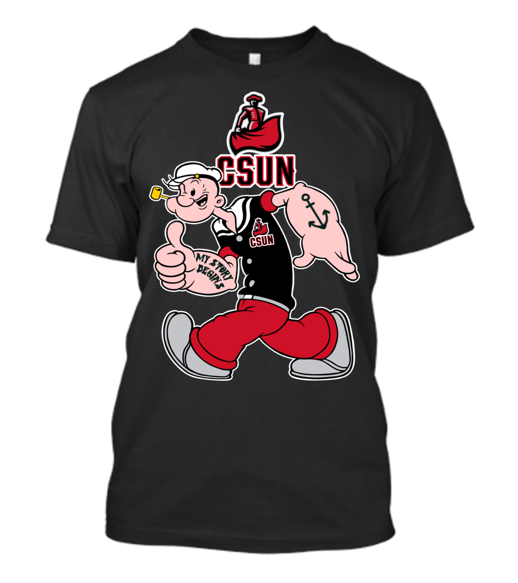 Csun Matadors Popeye My Story Designs Anchors Sailor Thumbs Up T-Shirt