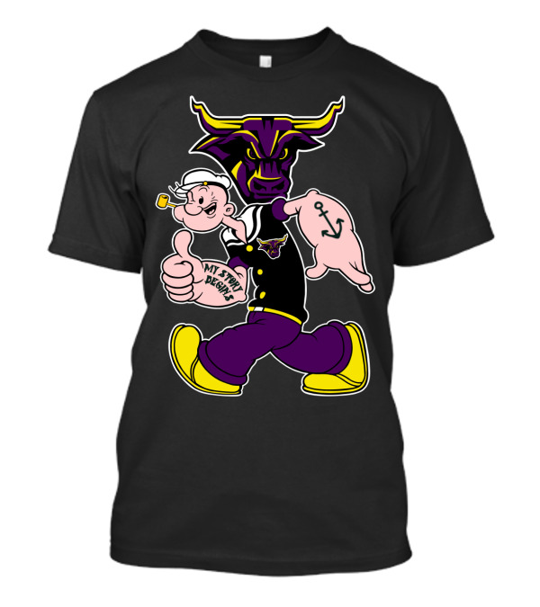 Mavericks My Story Begins Minnesota State 338 Popeye Sailor Tattoo Bull T-Shirt