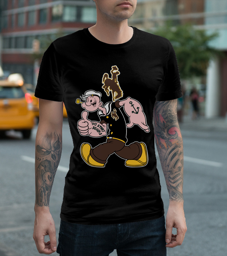Wyoming Cowboys My Story Designs Popeye Anchor T-Shirt