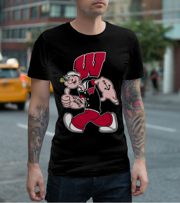 Wisconsin Badgers W Logo With Popeye Character T-Shirt