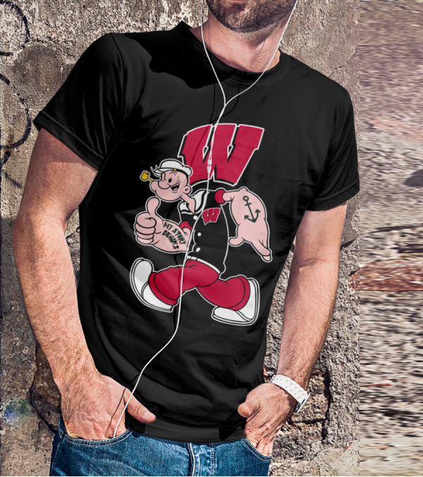 Wisconsin Badgers W Logo With Popeye Character T-Shirt
