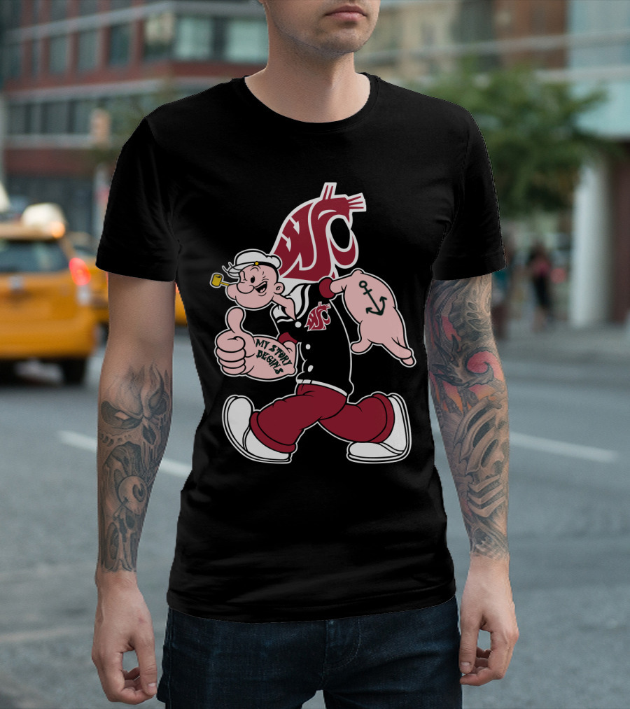 My Story Begins Popeye Washington State Cougars Anchor Tattoo T-Shirt