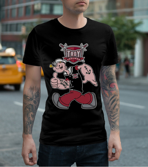Troy Trojans Popeye My Story Begins Anchor Tattoo T-Shirt