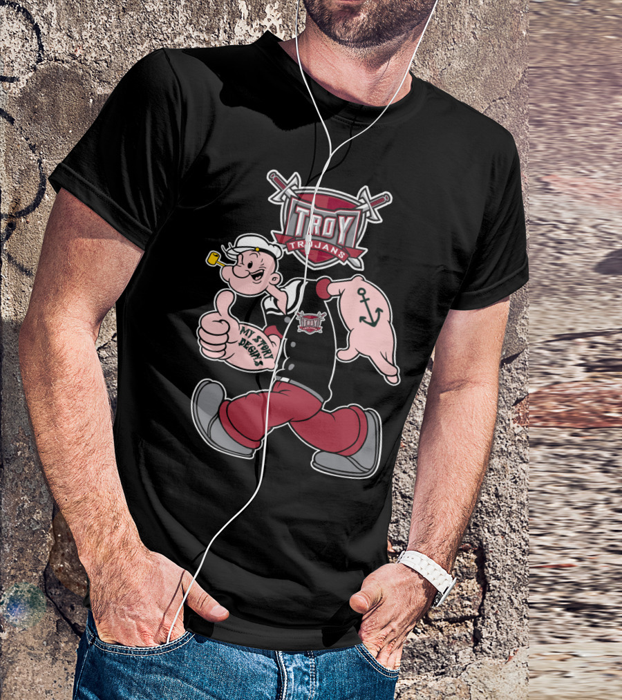 Troy Trojans Popeye My Story Begins Anchor Tattoo T-Shirt
