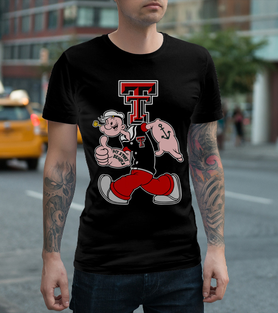 Popeye Thumbs Up Texas Tech Red Raiders Logo Mashup T-Shirt