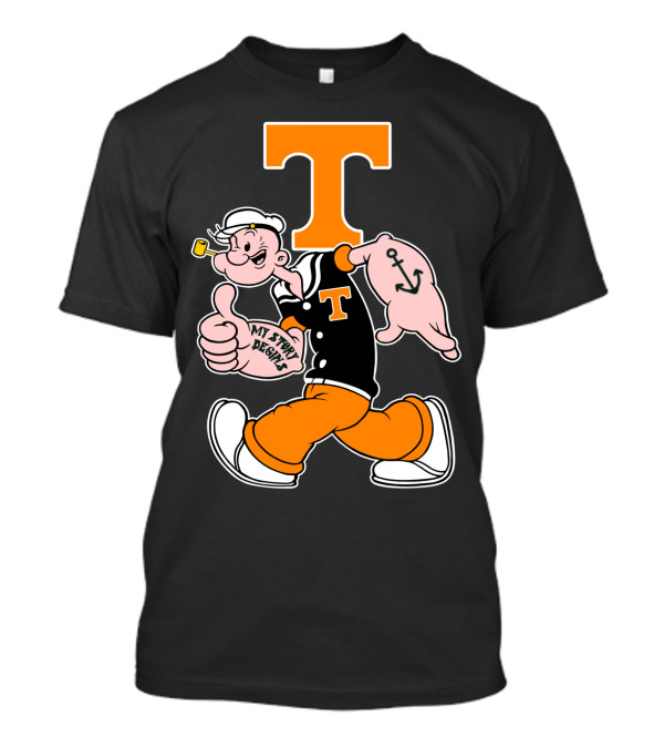 Tennessee Volunteers Popeye Character With Orange T And Anchor Tattoo T-Shirt