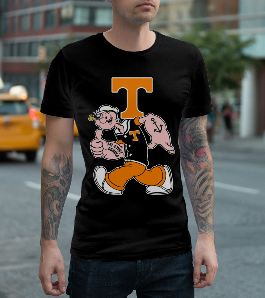 Tennessee Volunteers Popeye Character With Orange T And Anchor Tattoo T-Shirt