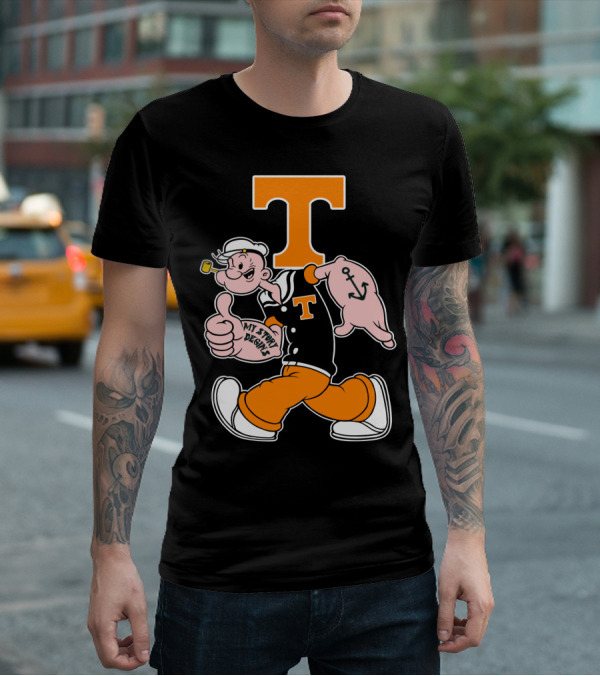 Tennessee Volunteers Popeye Character With Orange T And Anchor Tattoo T-Shirt
