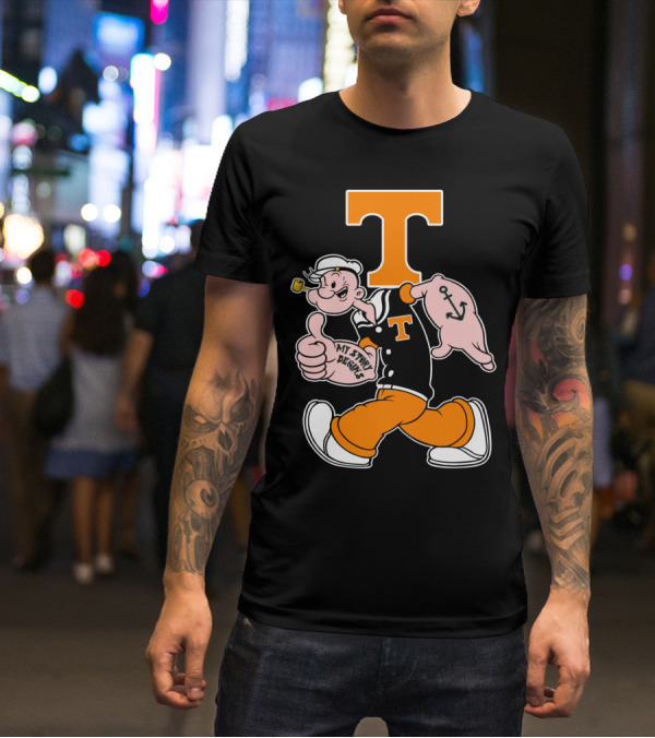 Tennessee Volunteers Popeye Character With Orange T And Anchor Tattoo T-Shirt
