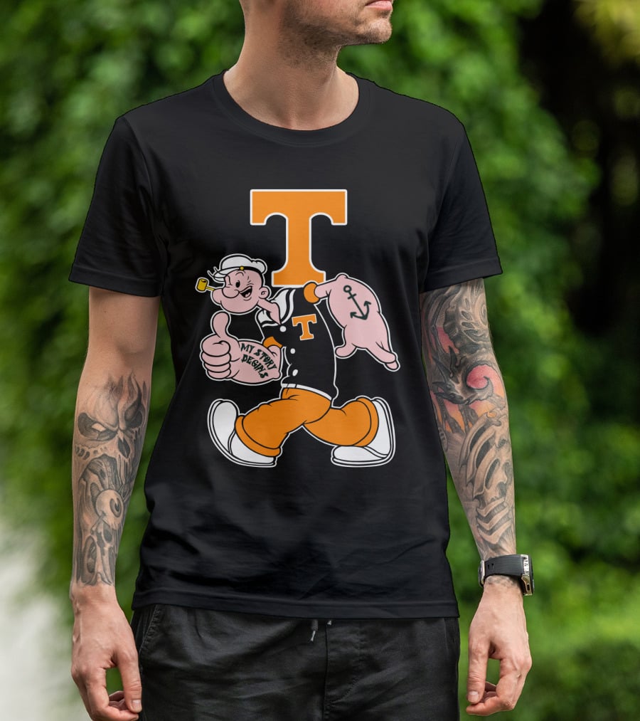 Tennessee Volunteers Popeye Character With Orange T And Anchor Tattoo T-Shirt