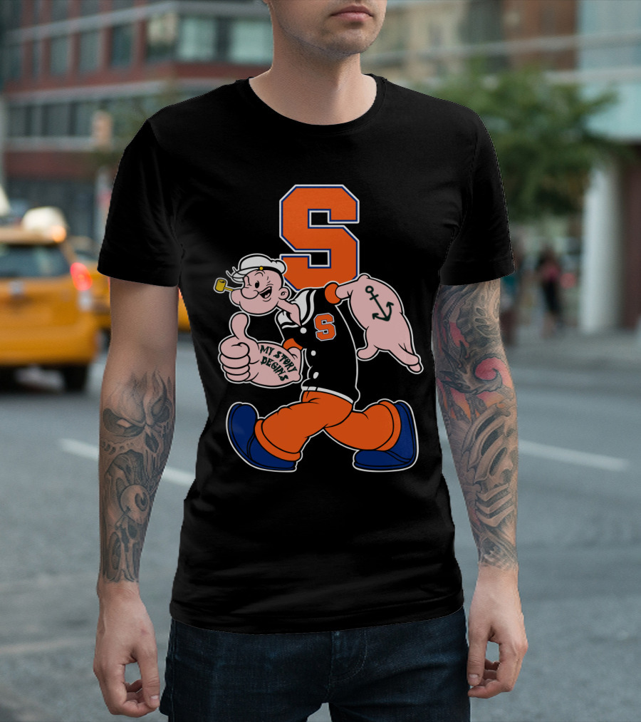 Syracuse Orange Popeye Thumbs Up Anchor Tattoo Walking My Story Designs T-Shirt