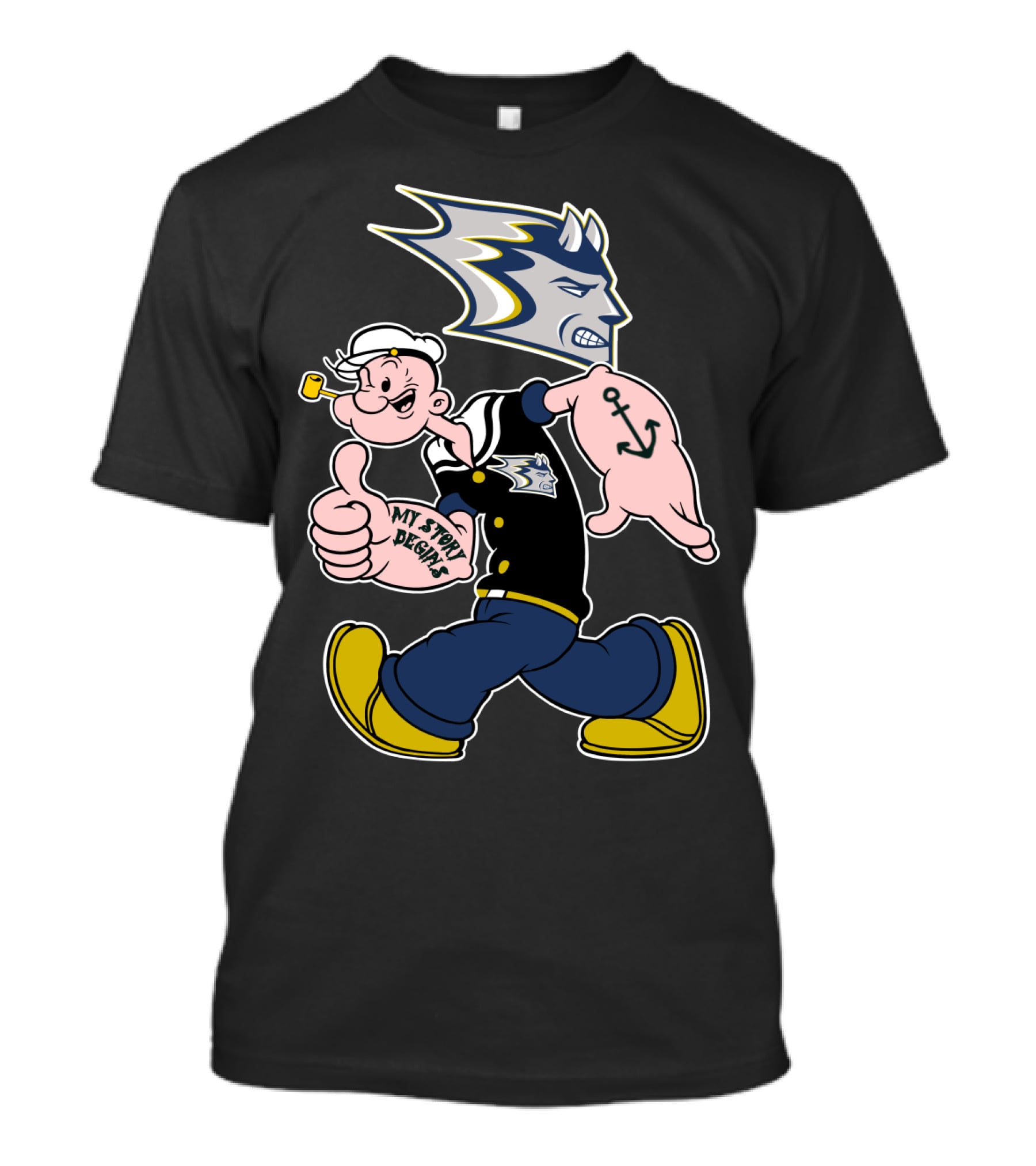 Stout Blue Devils Popeye My Story Designs Anchor T-Shirt
