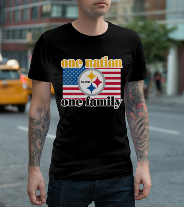 One Nation One Family Steelers American Flag T-Shirt