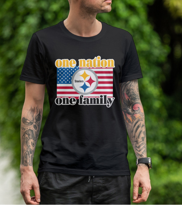 One Nation One Family Steelers American Flag T-Shirt