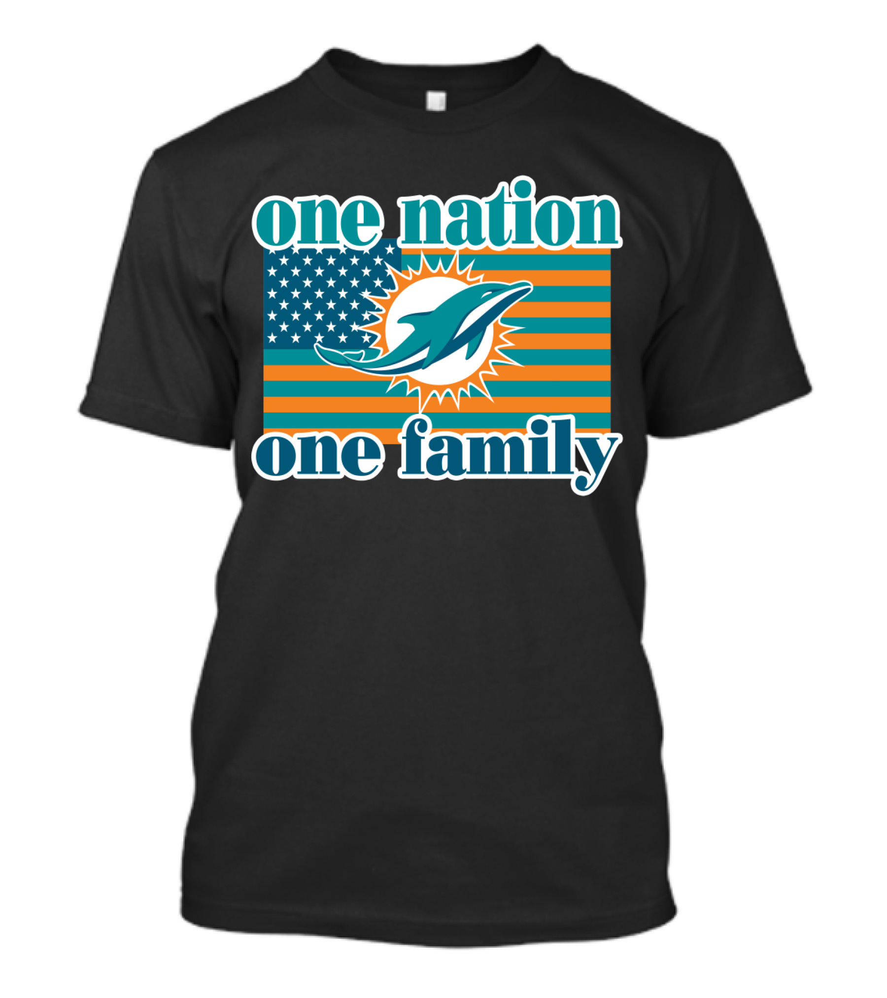 One Nation One Family Miami Dolphins American Flag Logo T-Shirt