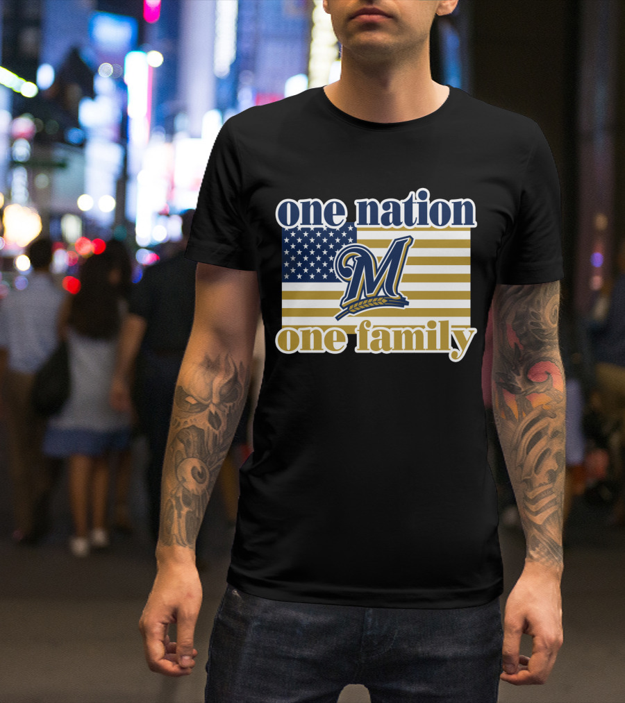 One Nation One Family Milwaukee Brewers 46 American Flag T-Shirt