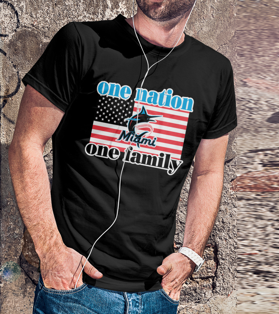 One Nation One Family Miami Marlins American Flag T-Shirt