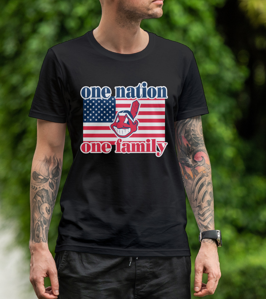 One Nation One Family 54 Cleveland Indians American Flag T-Shirt