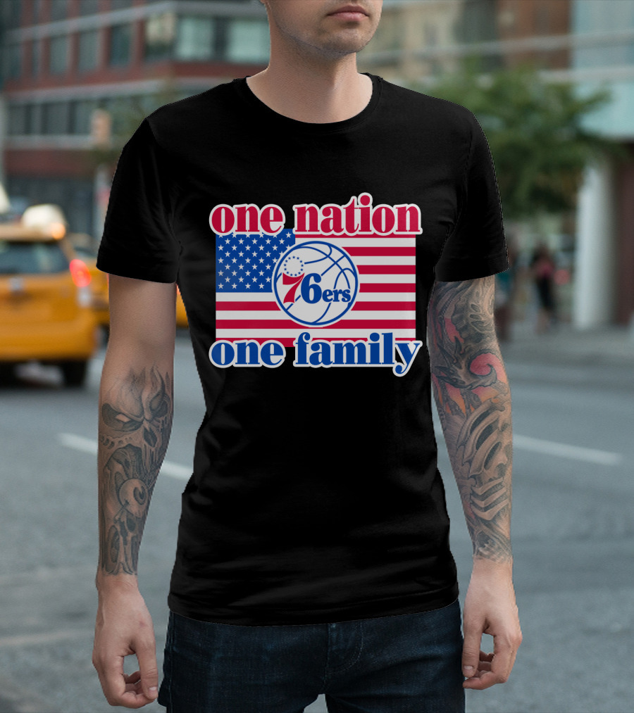One Nation One Family Philadelphia 76ers 68 American Flag Basketball T-Shirt