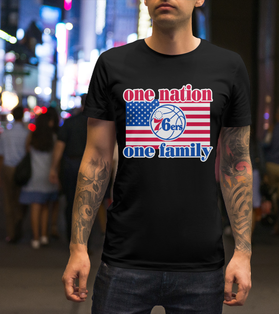 One Nation One Family Philadelphia 76ers 68 American Flag Basketball T-Shirt