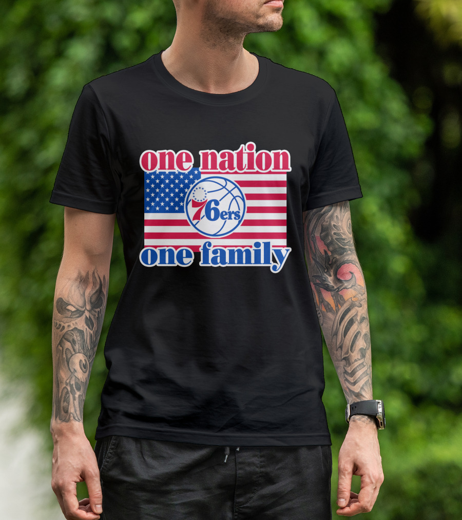 One Nation One Family Philadelphia 76ers 68 American Flag Basketball T-Shirt