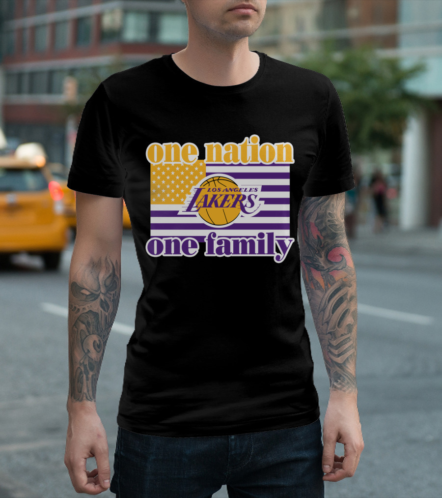 Los Angeles Lakers One Nation One Family American Flag T-Shirt