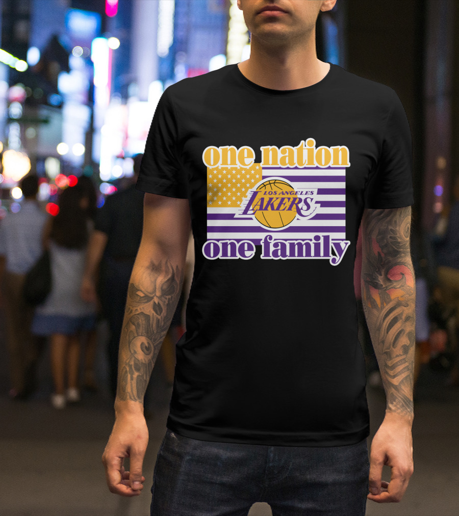 Los Angeles Lakers One Nation One Family American Flag T-Shirt