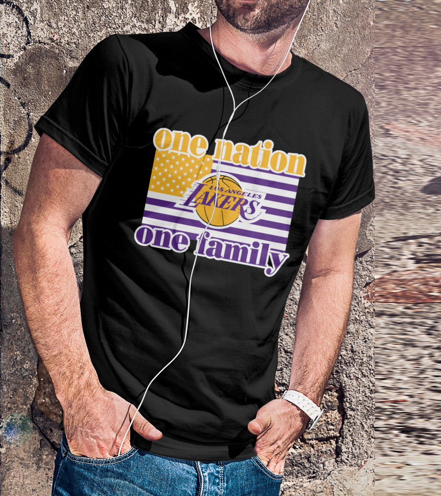 Los Angeles Lakers One Nation One Family American Flag T-Shirt