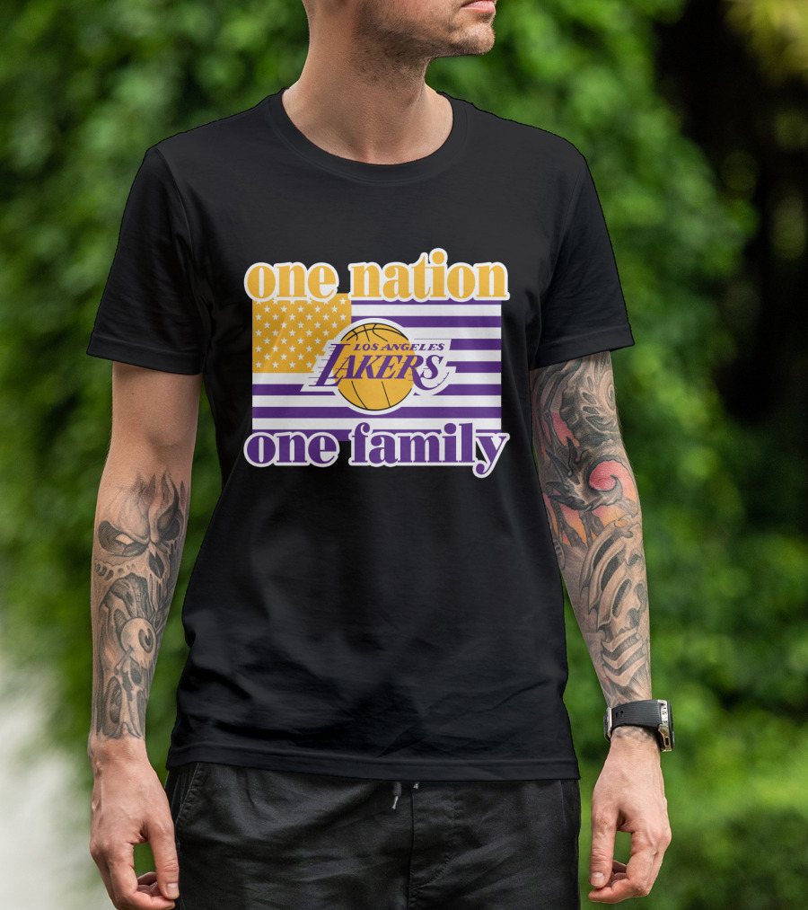 Los Angeles Lakers One Nation One Family American Flag T-Shirt