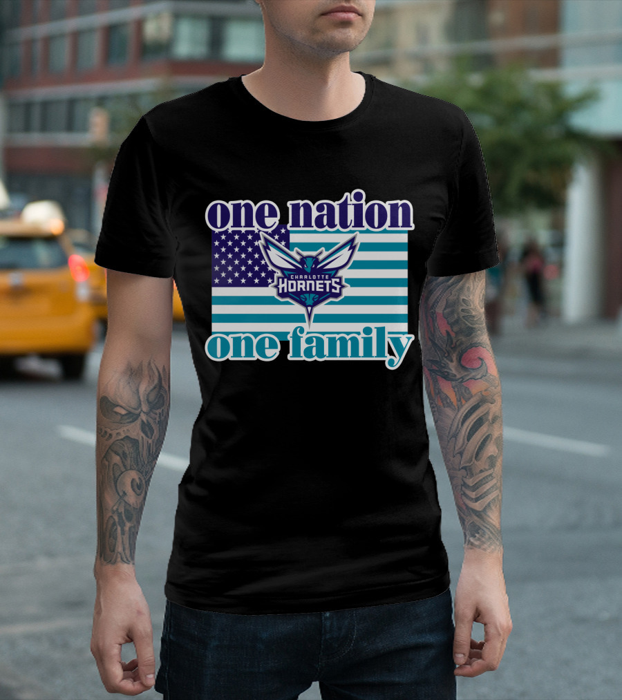One Nation One Family Charlotte Hornets American Flag T-Shirt