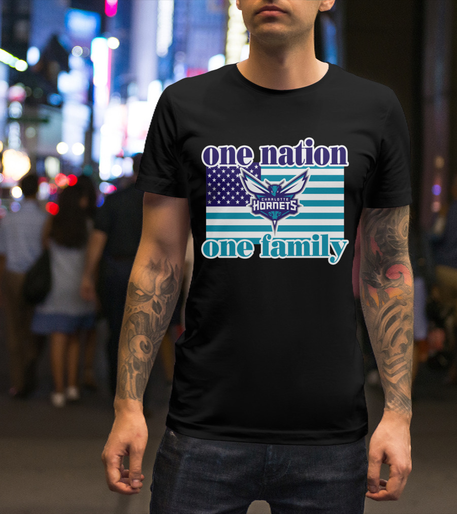 One Nation One Family Charlotte Hornets American Flag T-Shirt