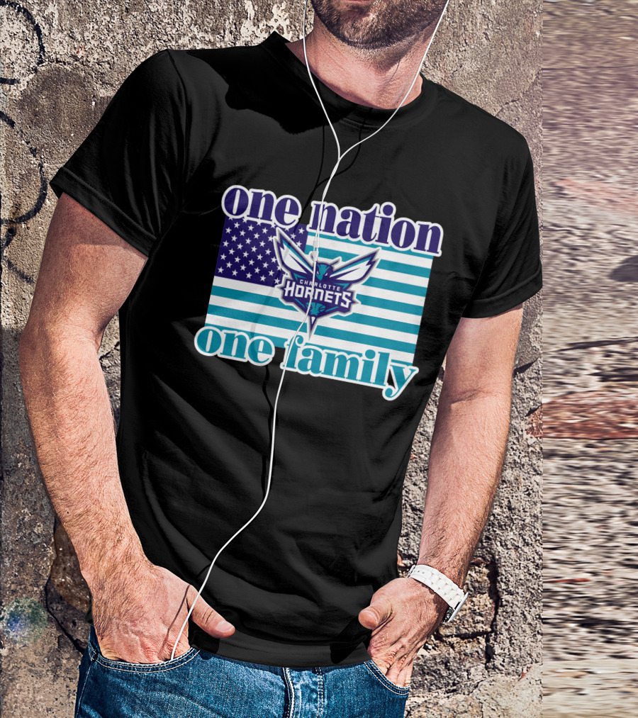 One Nation One Family Charlotte Hornets American Flag T-Shirt