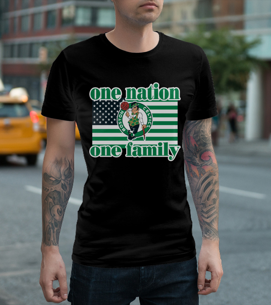 Boston Celtics One Nation One Family Usa Flag T-Shirt