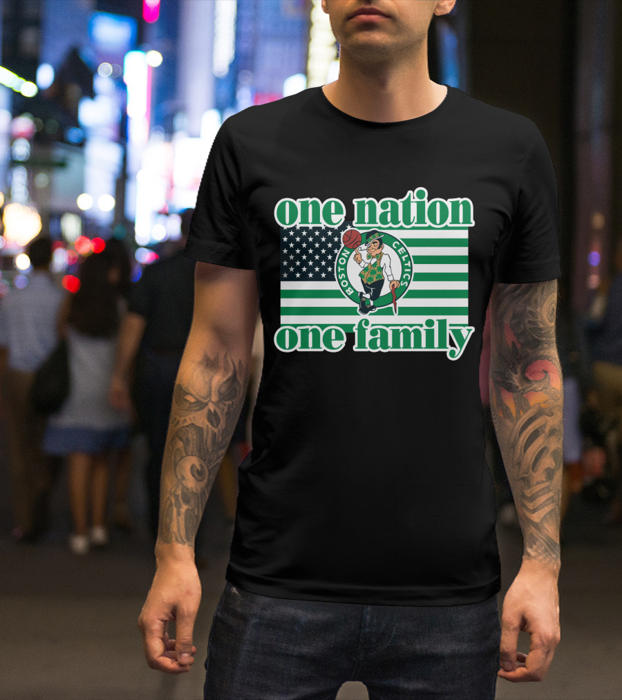 Boston Celtics One Nation One Family Usa Flag T-Shirt