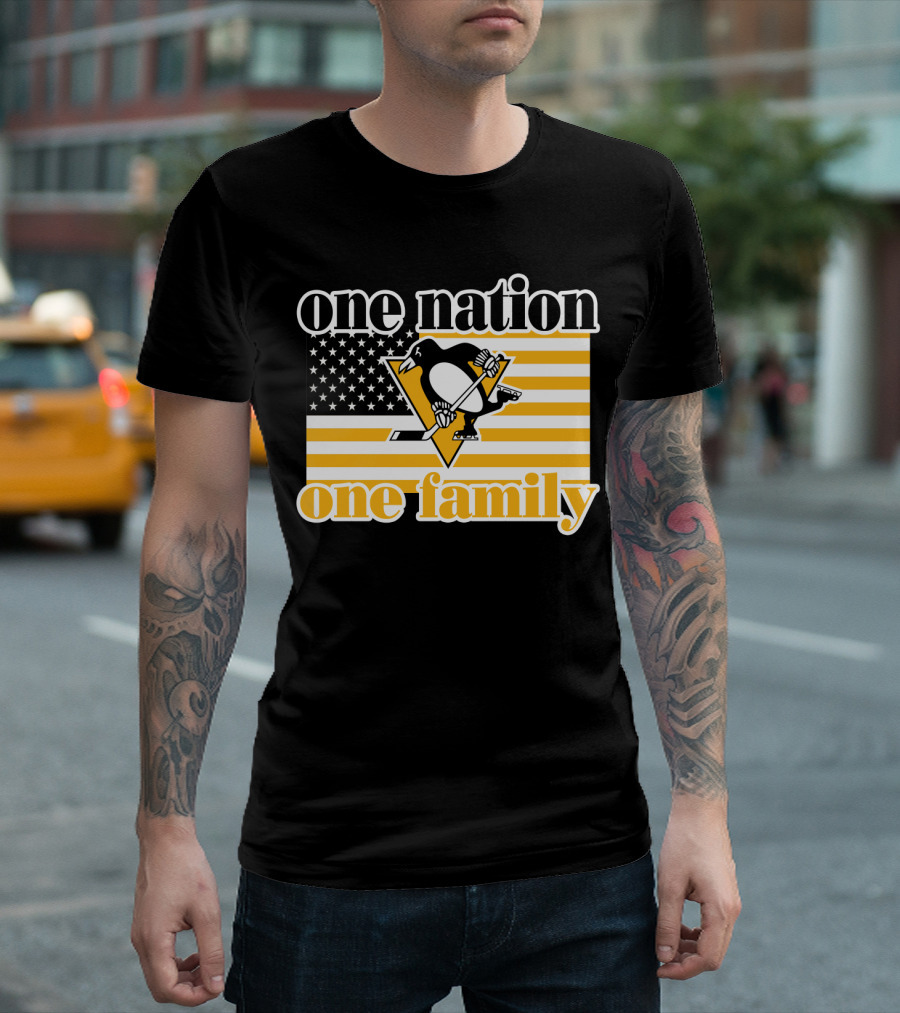 One Nation One Family 95 Pittsburgh Penguins American Flag T-Shirt