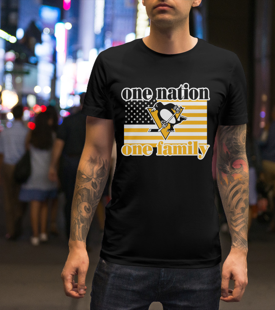 One Nation One Family 95 Pittsburgh Penguins American Flag T-Shirt