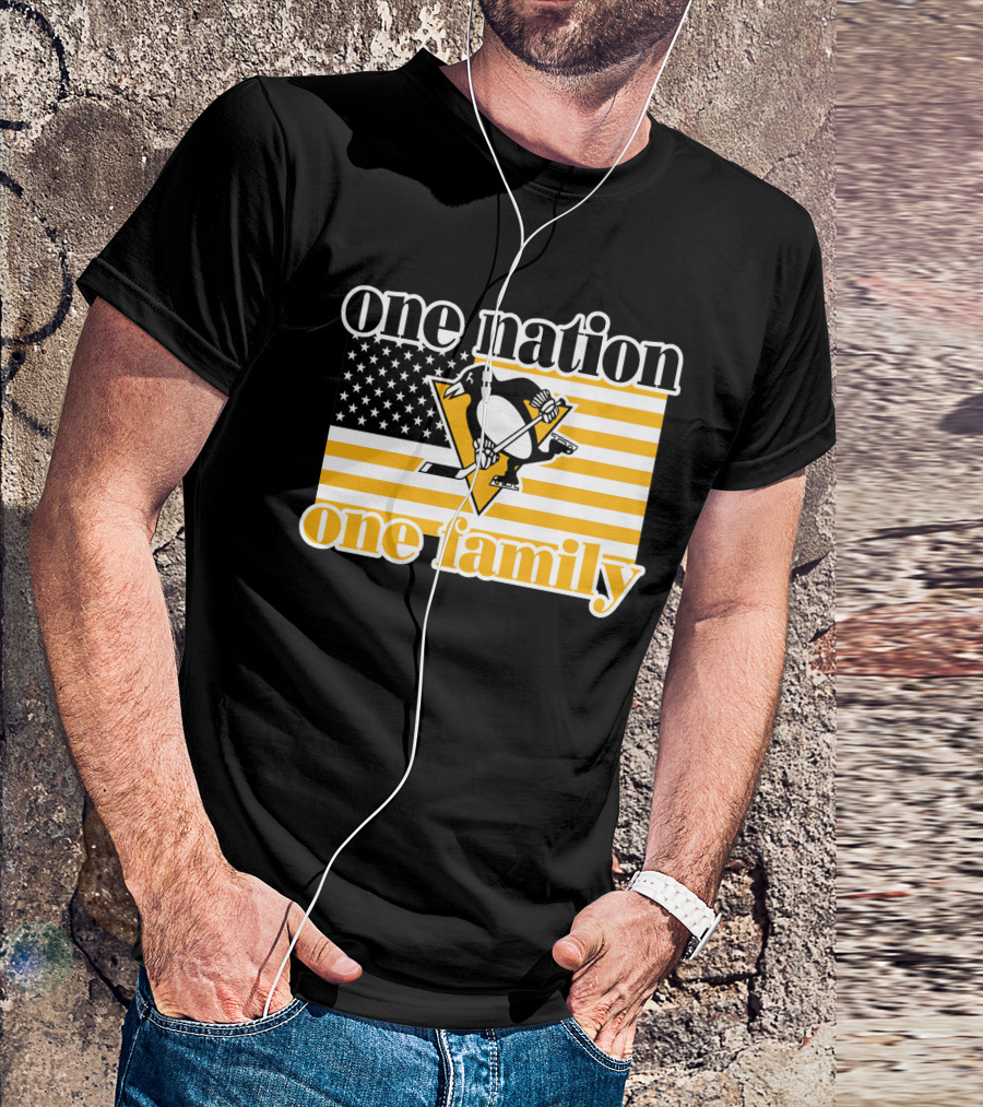 One Nation One Family 95 Pittsburgh Penguins American Flag T-Shirt