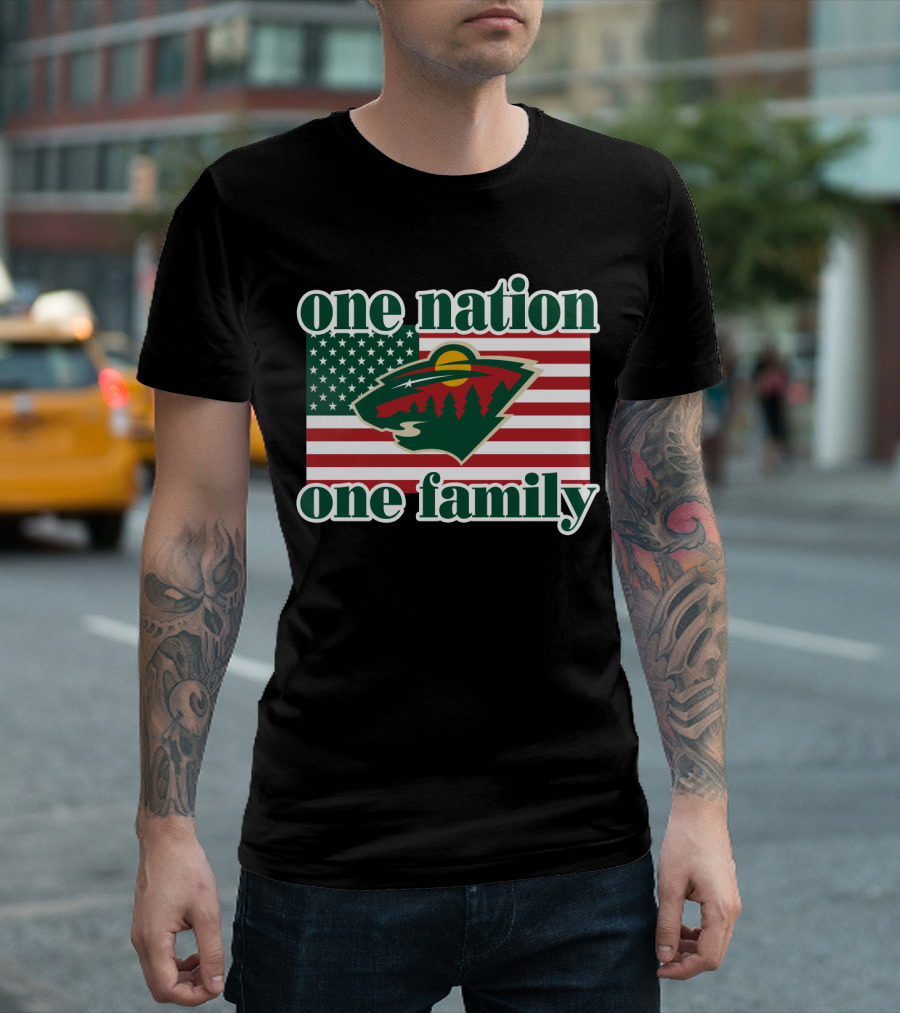 One Nation One Family 102 Minnesota Wild American Flag T-Shirt