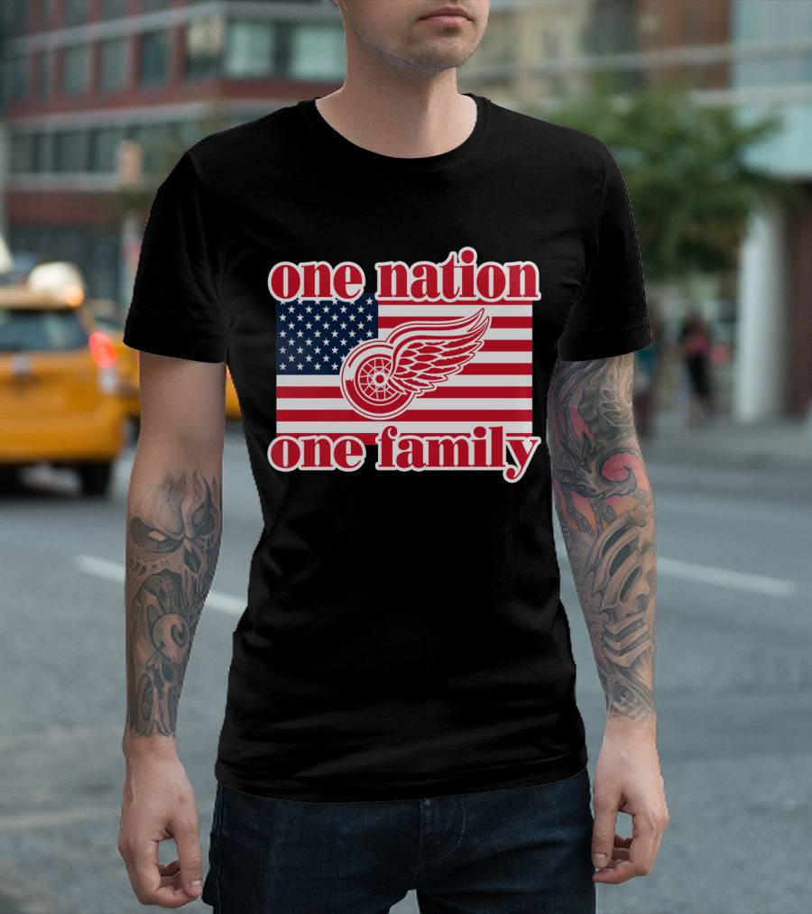 One Nation One Family Detroit Red Wings 105 American Flag T-Shirt