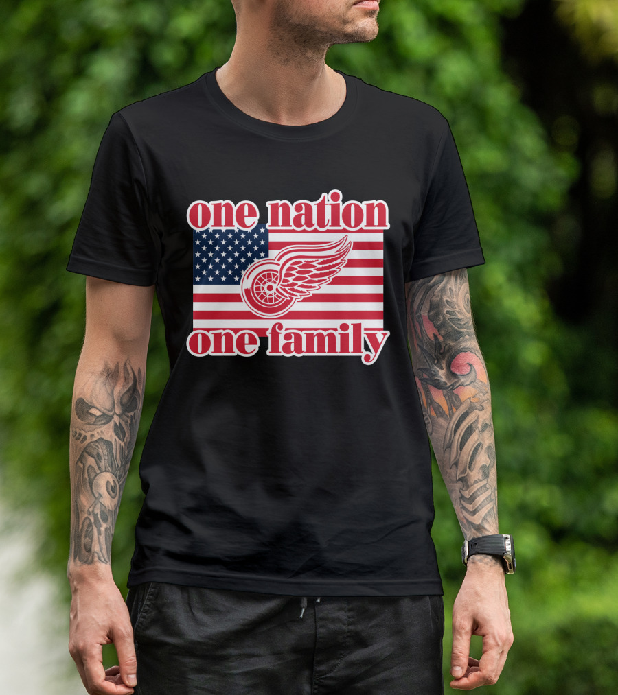One Nation One Family Detroit Red Wings 105 American Flag T-Shirt