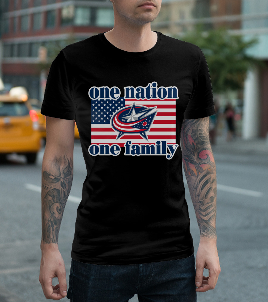 One Nation One Family 107 Columbus Blue Jackets Flag T-Shirt