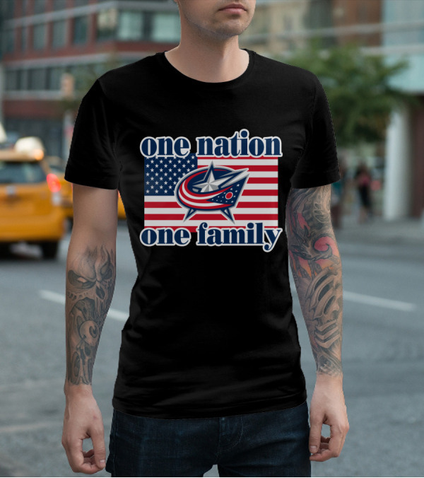 One Nation One Family 107 Columbus Blue Jackets Flag T-Shirt