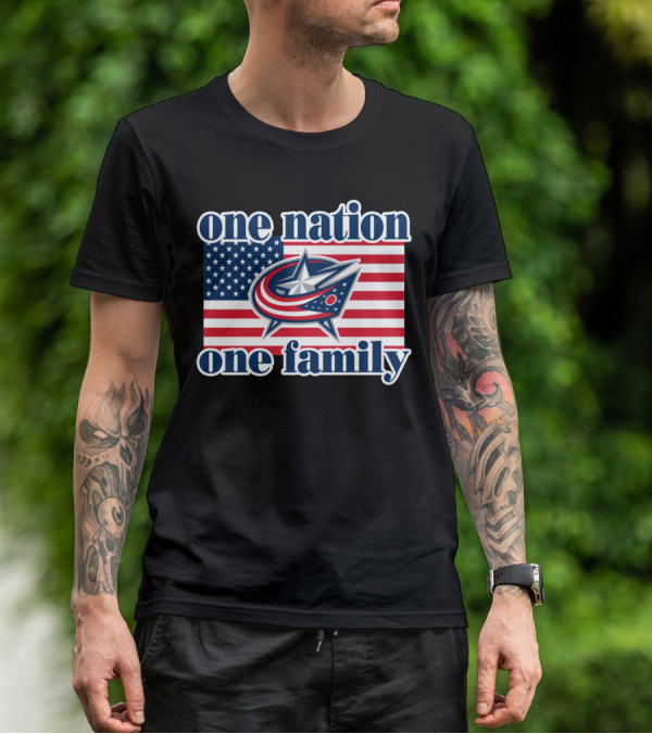 One Nation One Family 107 Columbus Blue Jackets Flag T-Shirt