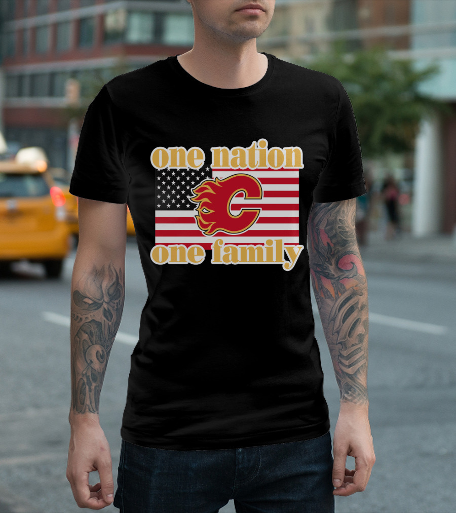 One Nation One Family Calgary Flames American Flag T-Shirt