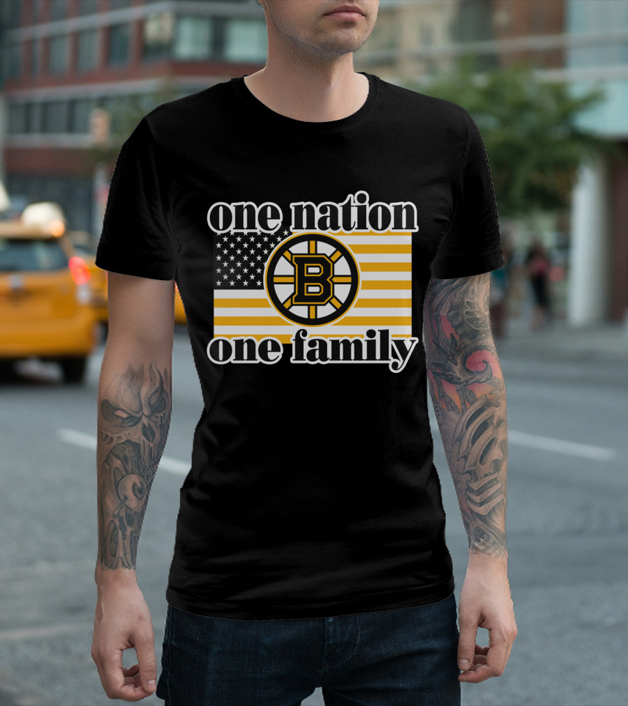 Boston Bruins One Nation One Family Flag T-Shirt