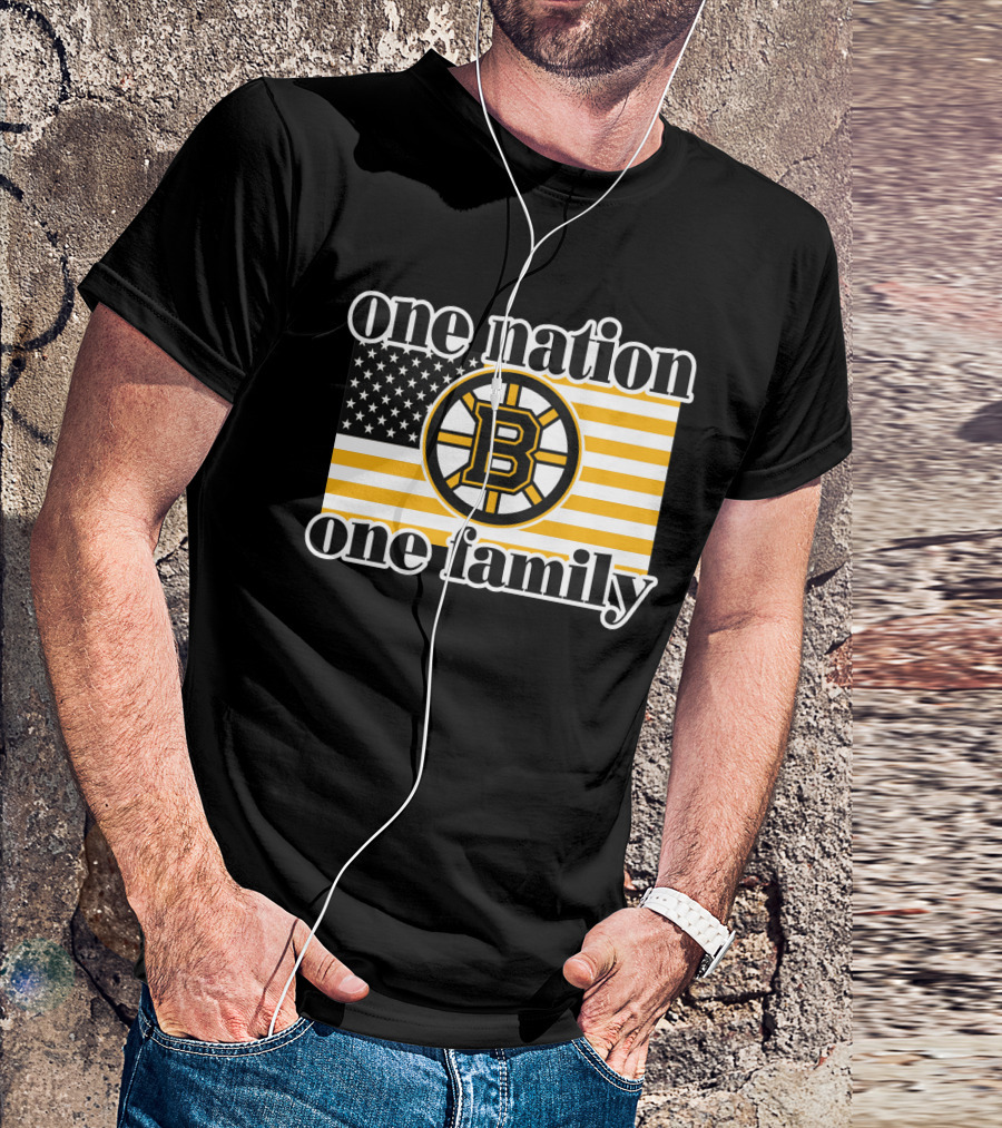 Boston Bruins One Nation One Family Flag T-Shirt
